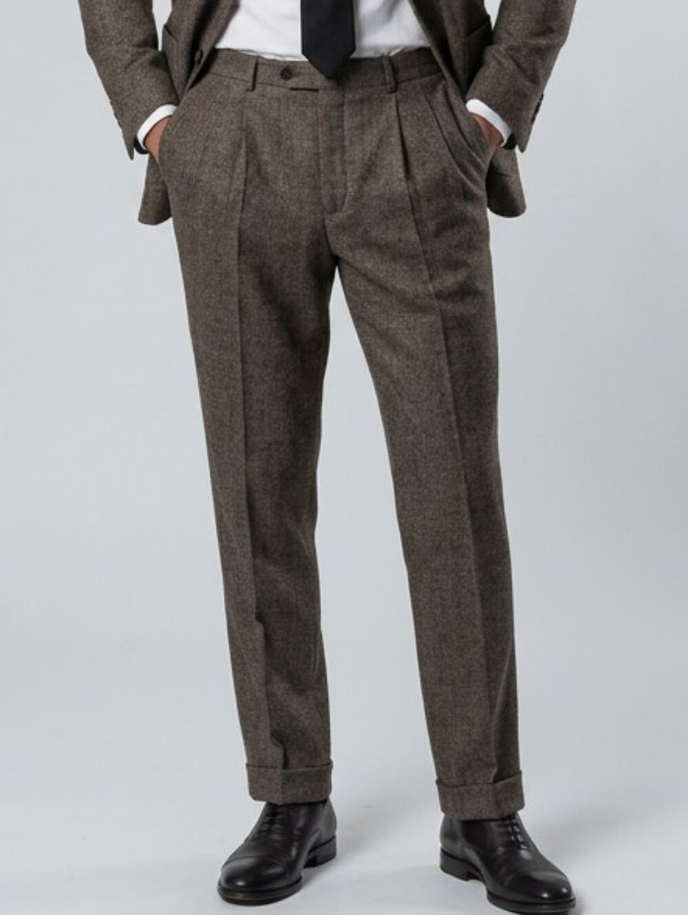 Nautica Dress Pants Mens 36x32 Brown Houndstooth Plaid 100% Wool Pleated Cuffed